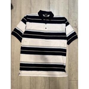 Black And White Striped‎ Polo Shirt Size L Men Vintage